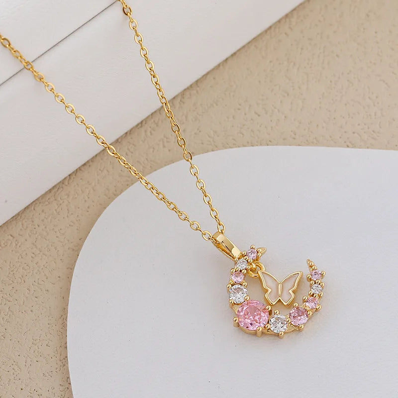 Butterfly Moon Stainless Steel Necklace