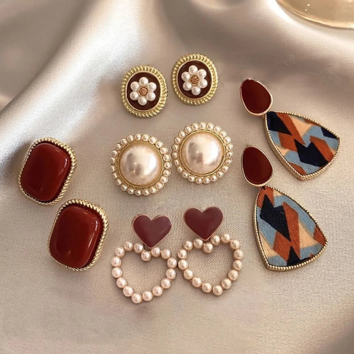 Red Enamel Pearl Drop Earrings