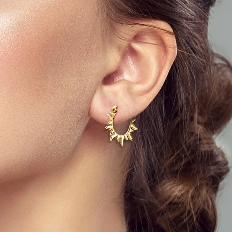 925 Silver Golden Sun Zircon Earrings