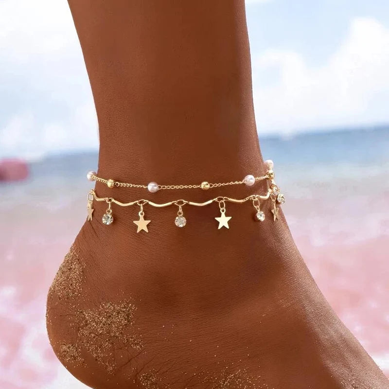 ⭐ Boho Star Crystal Anklet