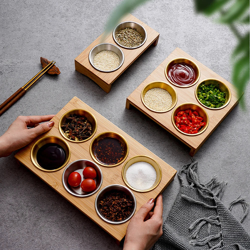 Bamboo Tray with Steel Dip Bowls
