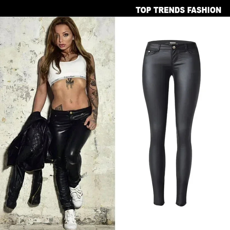 Low Rise Stretch Faux Leather Pants