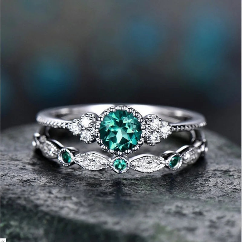 Emerald Zircon Sterling Silver Ring