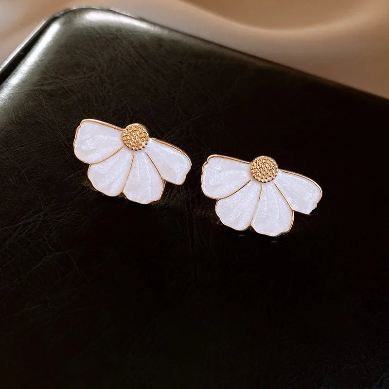 White Camellia Flower Stud Earrings