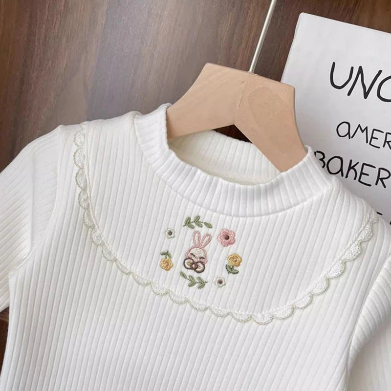 Girls Plush Embroidered Knit Top
