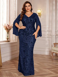 فستان ترتر بكم طويل وفتحة (مقاسات كبيرة)