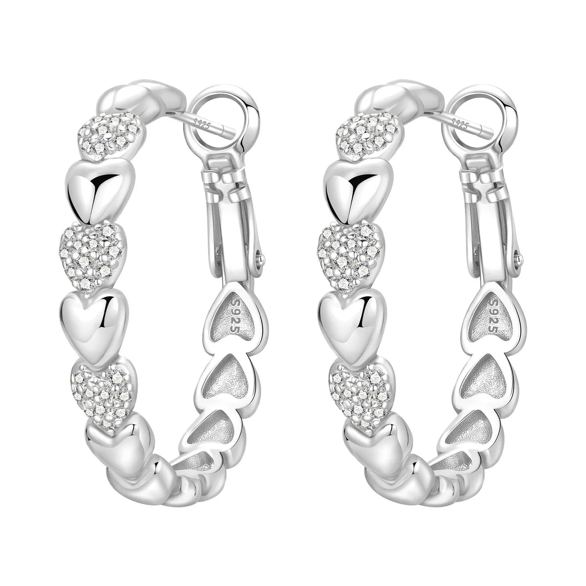 925 Silver Vine Heart Black Zircon Hoops