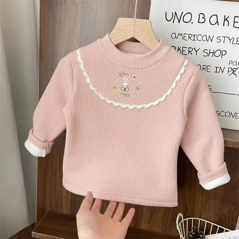 Girls Plush Embroidered Knit Top