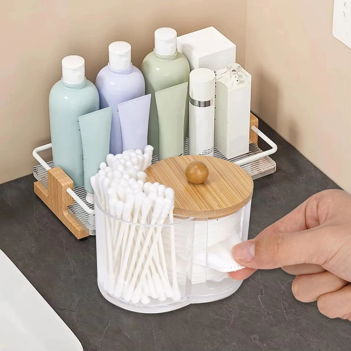 Clear Cotton Swab & Ball Organizer