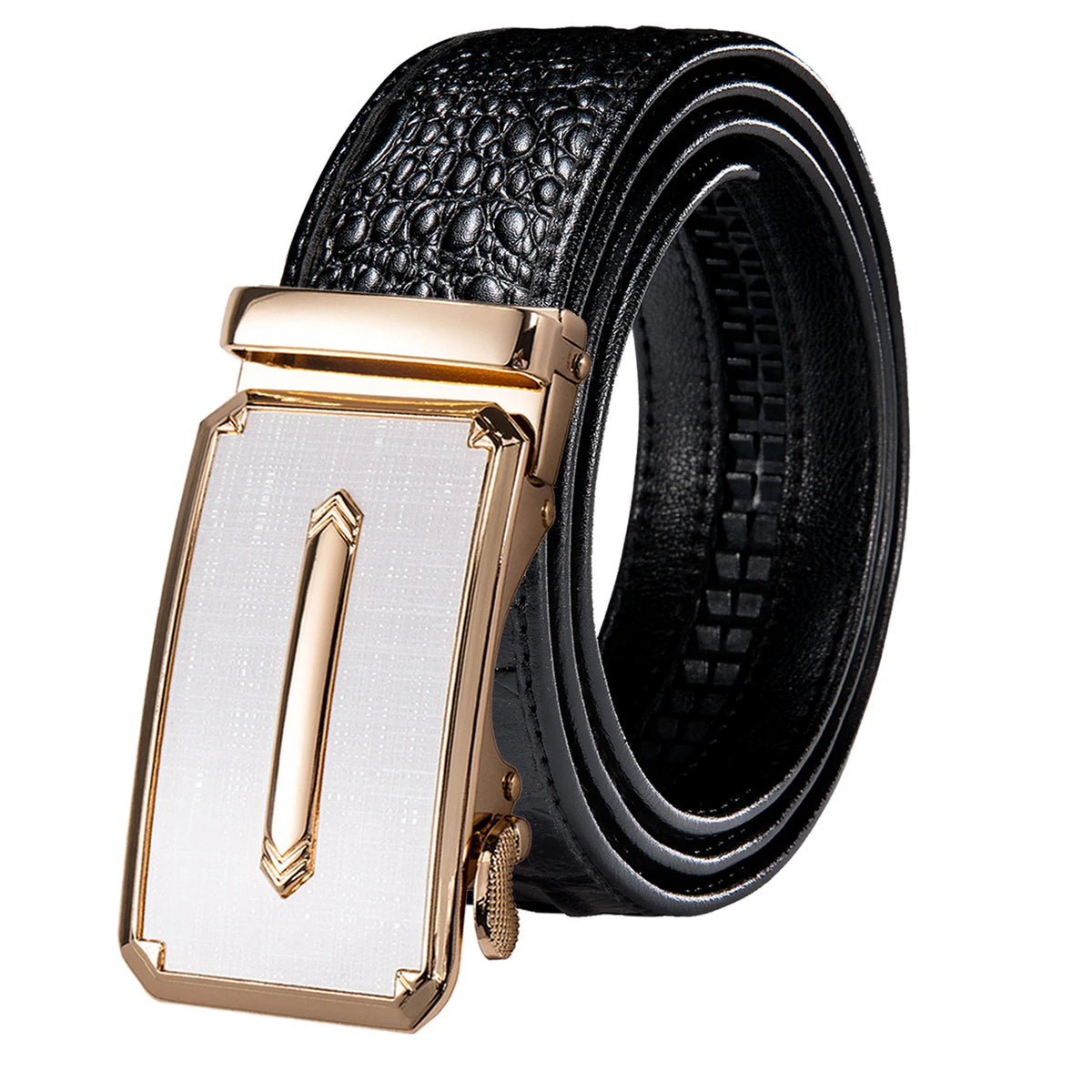 Men's Crocodile Leather Belt with Gold Buckle