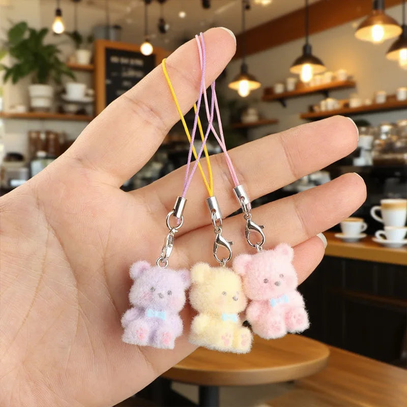 3D Flocked Bear Phone Lanyard