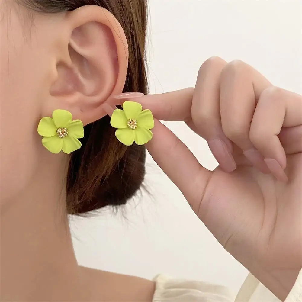 Colorful Enamel Big Flower Earrings