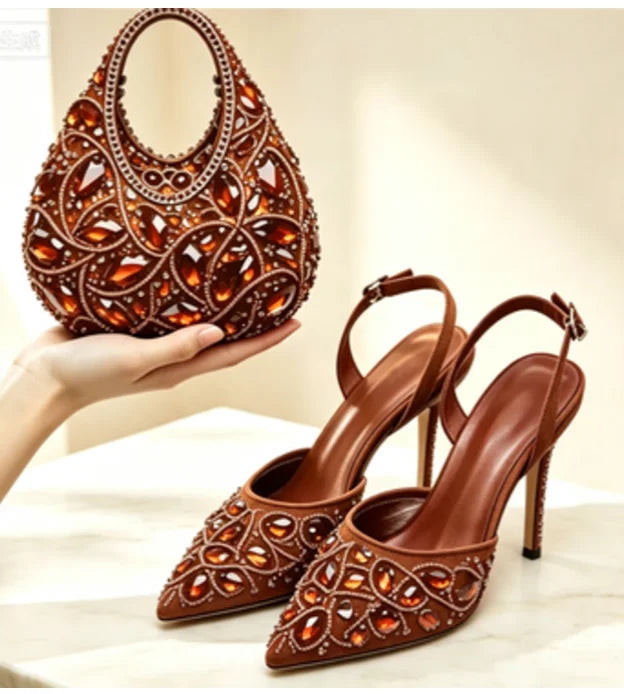 Burgundy Rhinestone Heels & Clutch Set