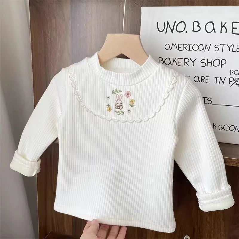 Girls Plush Embroidered Knit Top
