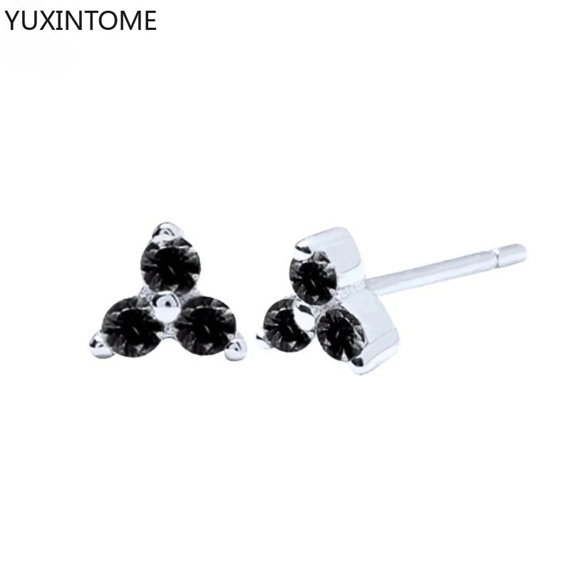 925 Silver Black Zircon Charm Hoops