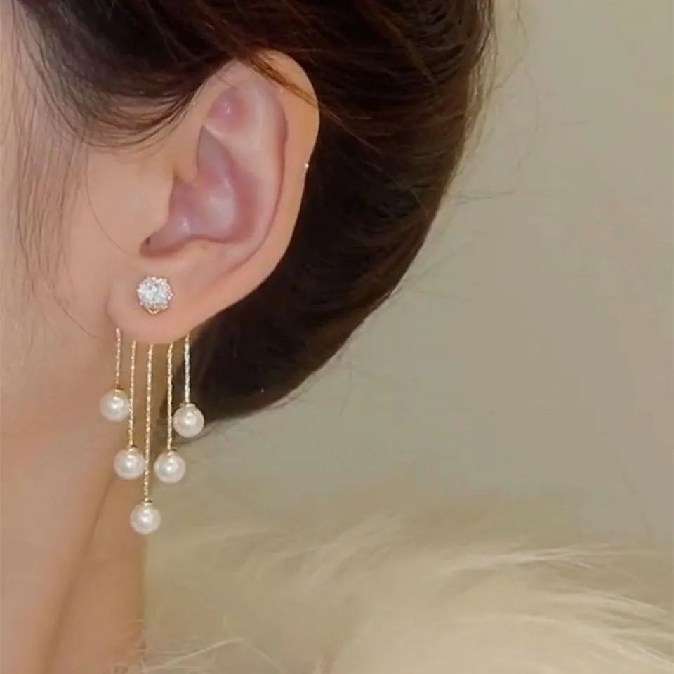 Zircon Pearl Tassel Earrings