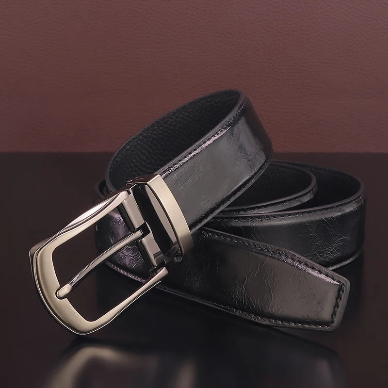 Men's Gray Leather Pin Buckle Belt