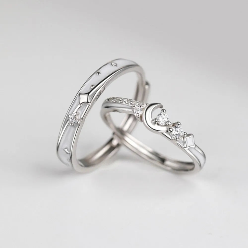 925 Silver Star & Moon Couple Rings