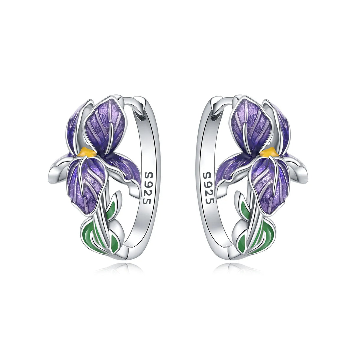 925 Silver Purple Iris Hoop Earrings