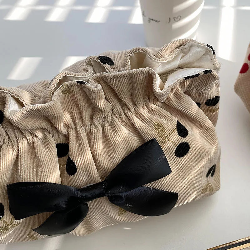 Cherry Print Corduroy Makeup Bag