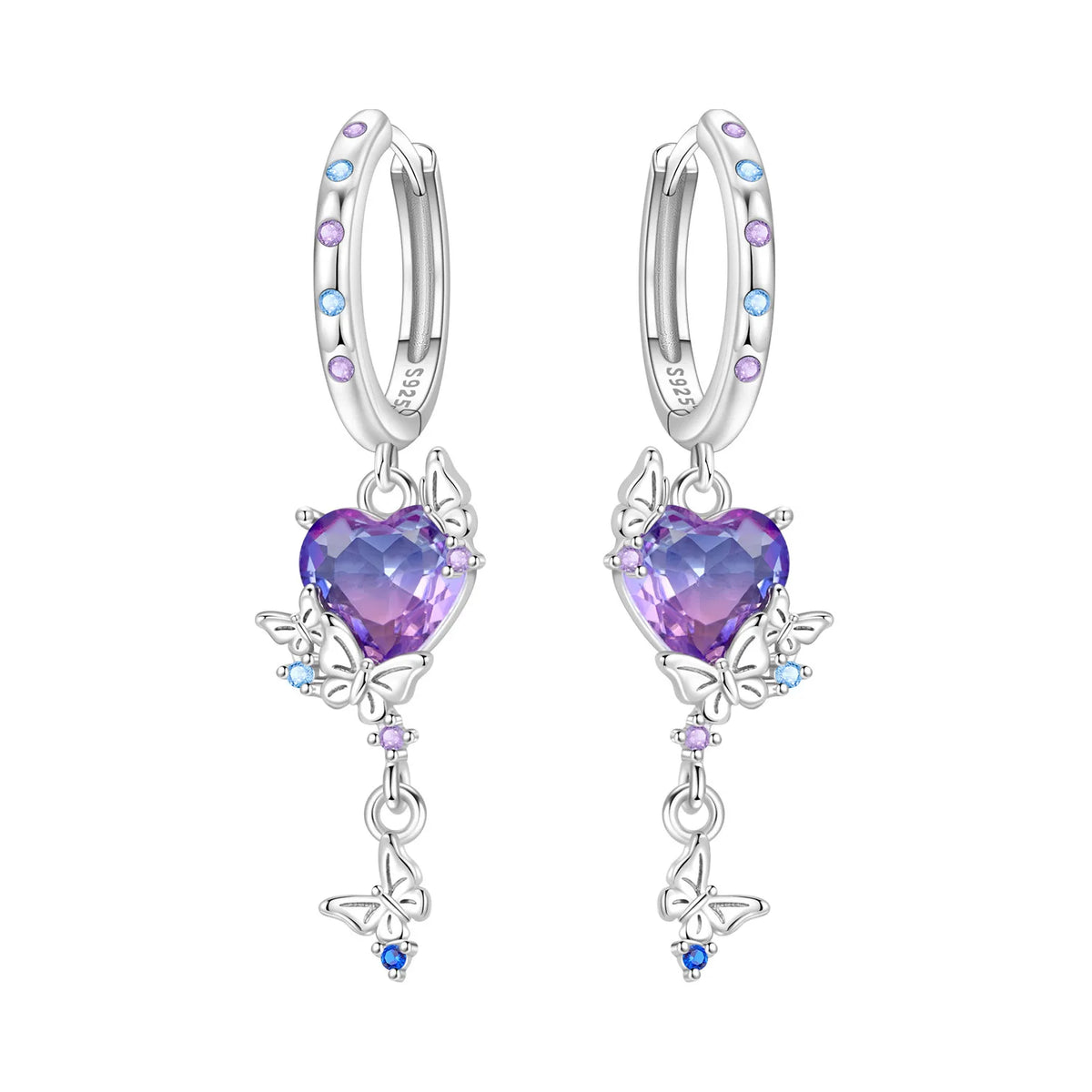 925 Silver Purple Hydrangea Earrings