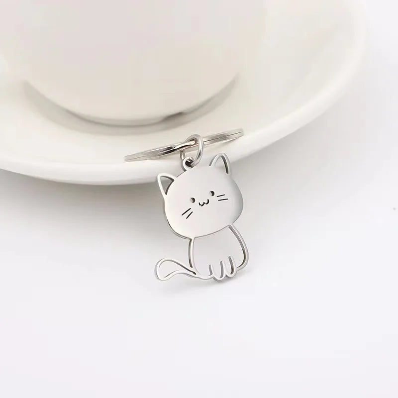 Stainless Steel Cat & Fish Keychain