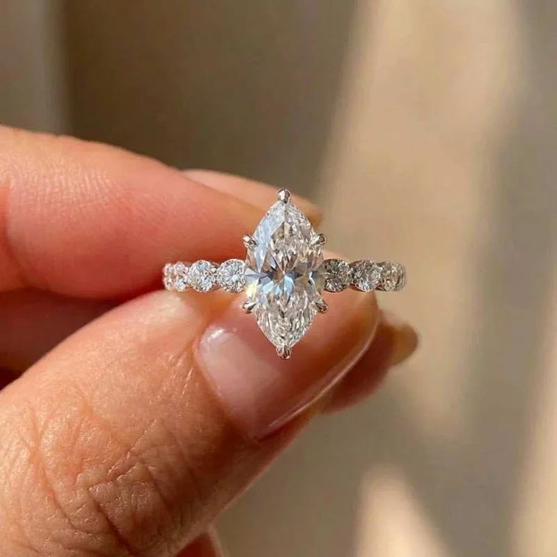 💎 925 Sterling Silver Marquise CZ Ring Set