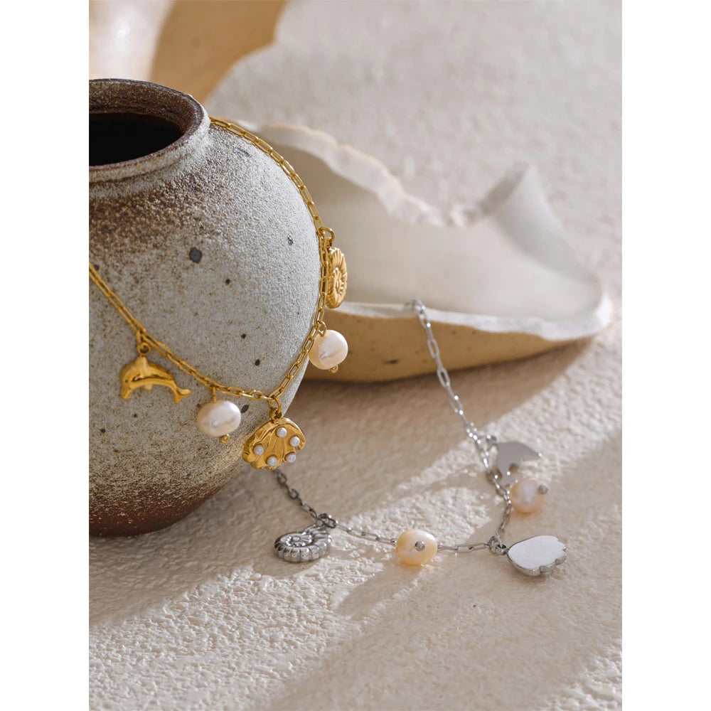 Ocean Shell & Dolphin Charm Anklet