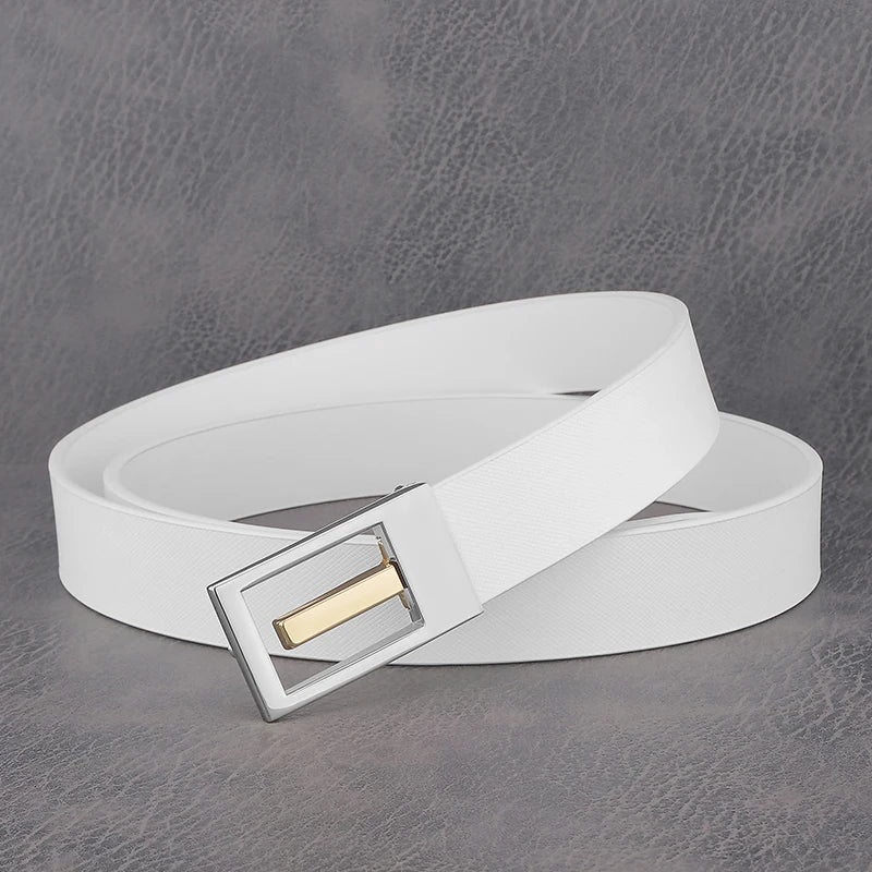 White Leather Belt with Silver Slide Buckle