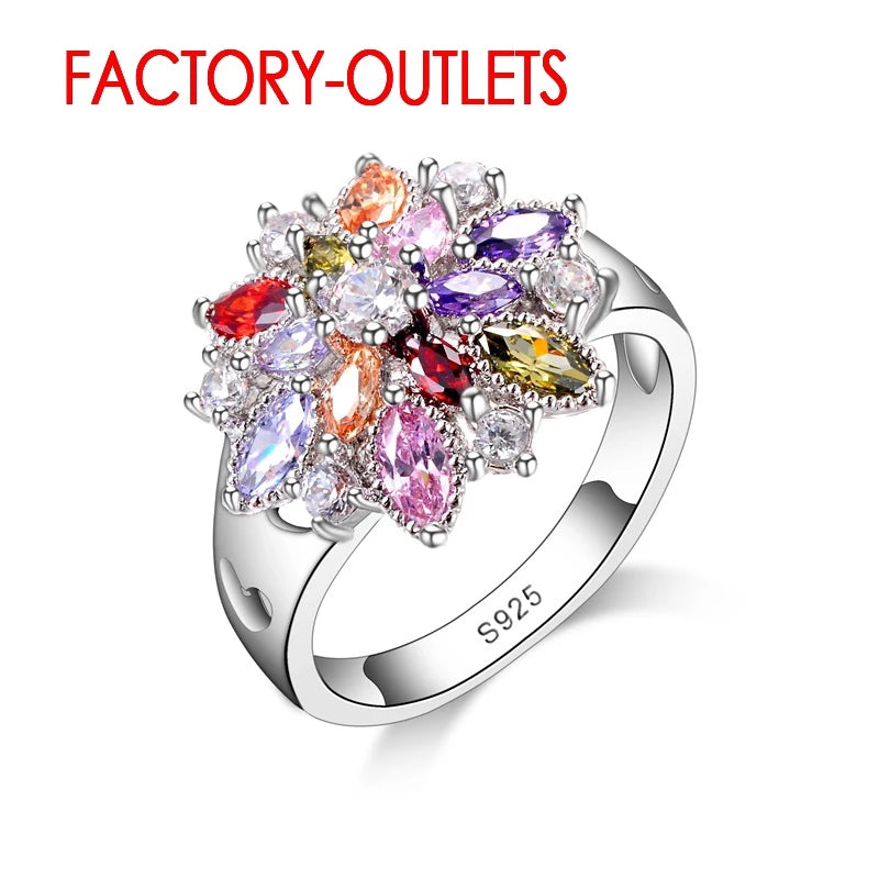 Colorful Zircon Flower Ring