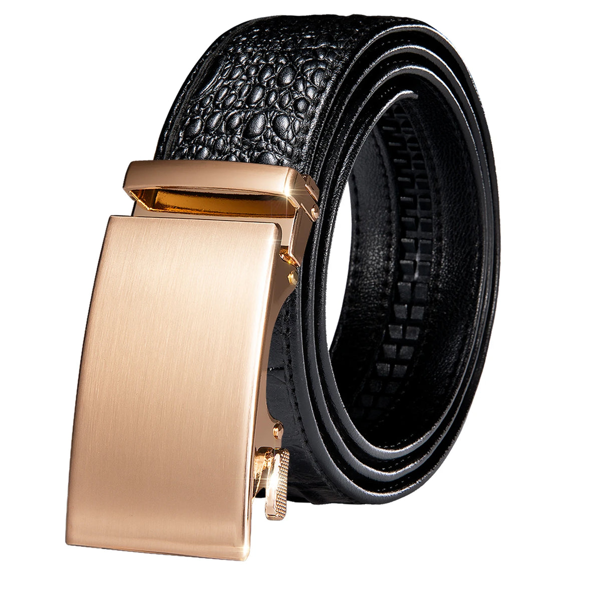 Men's Crocodile Leather Belt with Gold Buckle