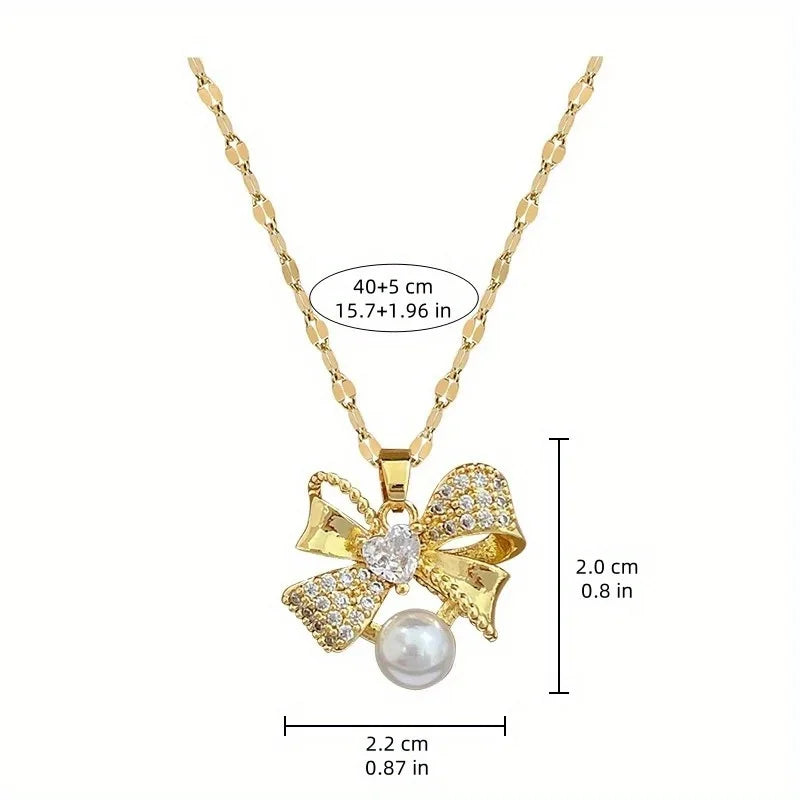 🤍 Pearl Bow Necklace Earring Set