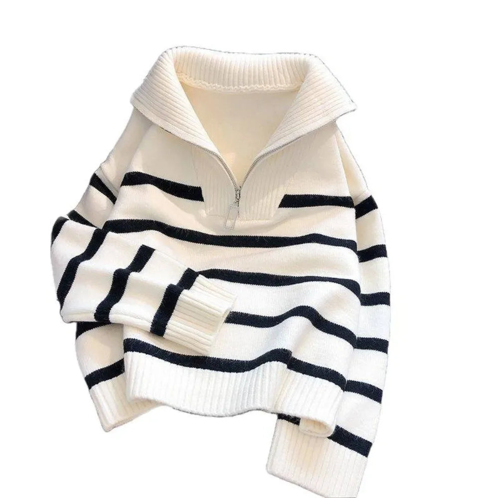 Short Striped Half-Zip Sweater