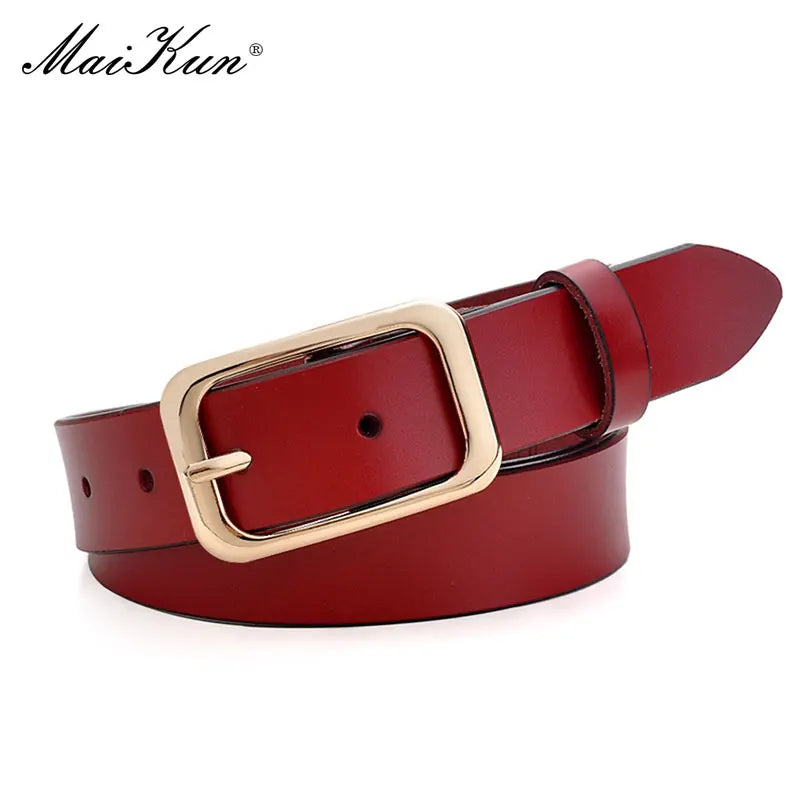 Women's Wide Leather Belt with Gold Buckle