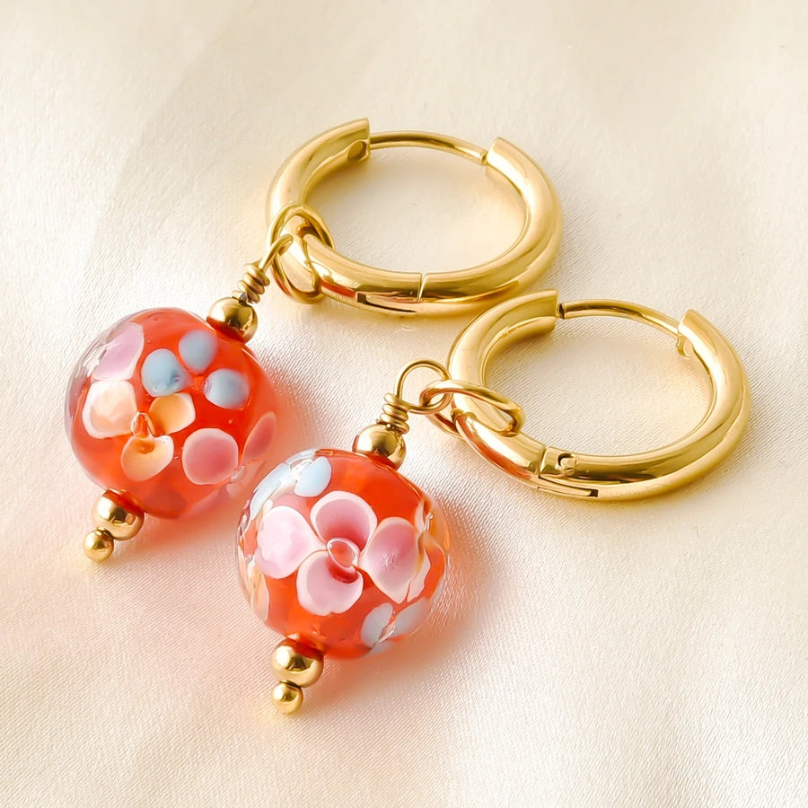 Colorful Glass Bead Huggie Hoops