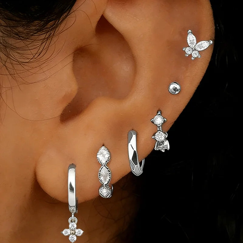 Crystal Huggie & Butterfly Earrings – 6 Pcs