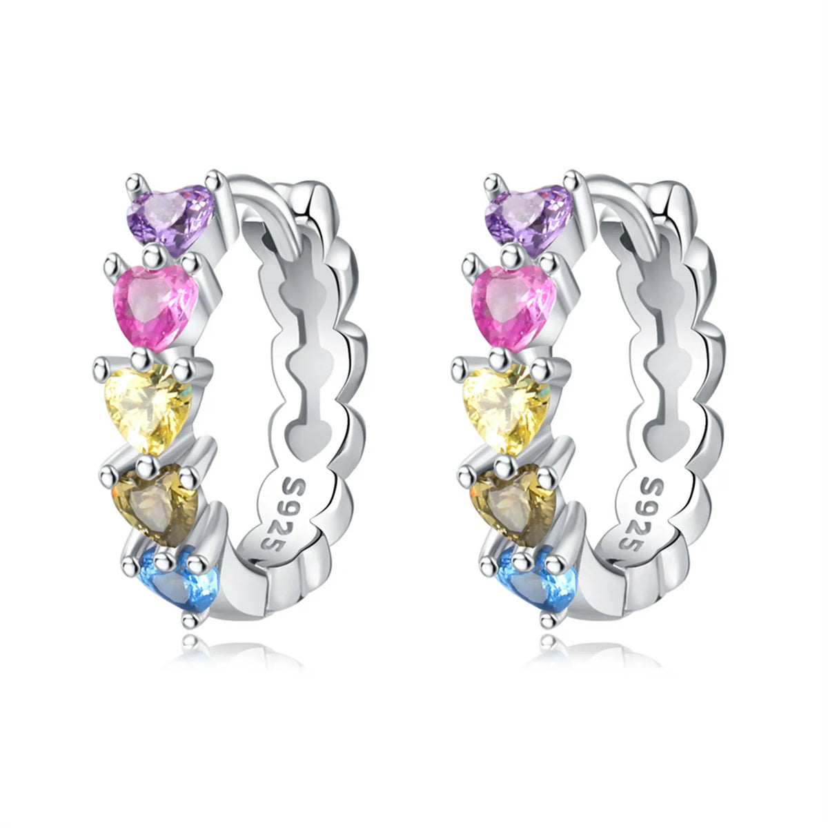 925 Silver Vine Heart Black Zircon Hoops