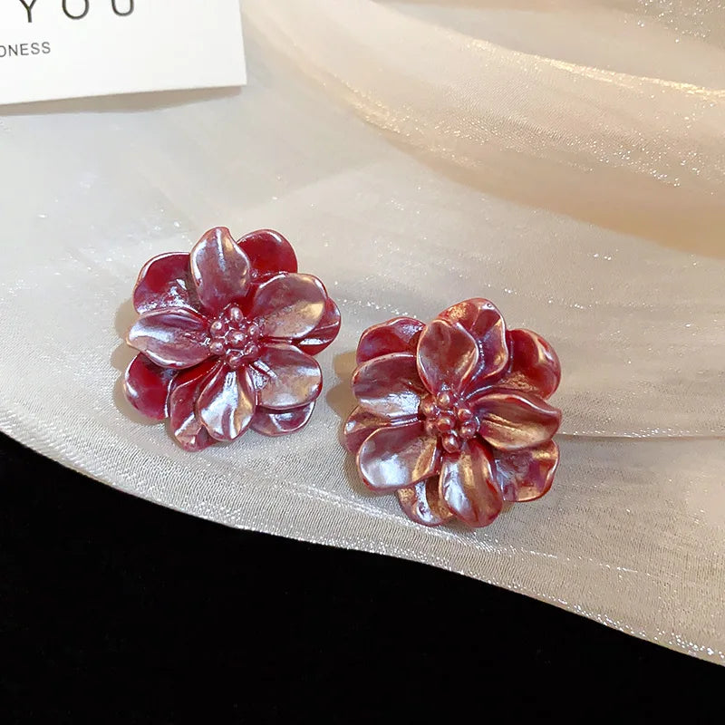 White Camellia Flower Stud Earrings