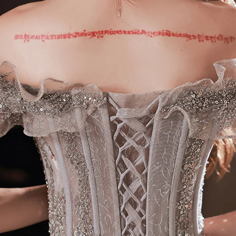 Silver Glitter Backless Sequin Gown