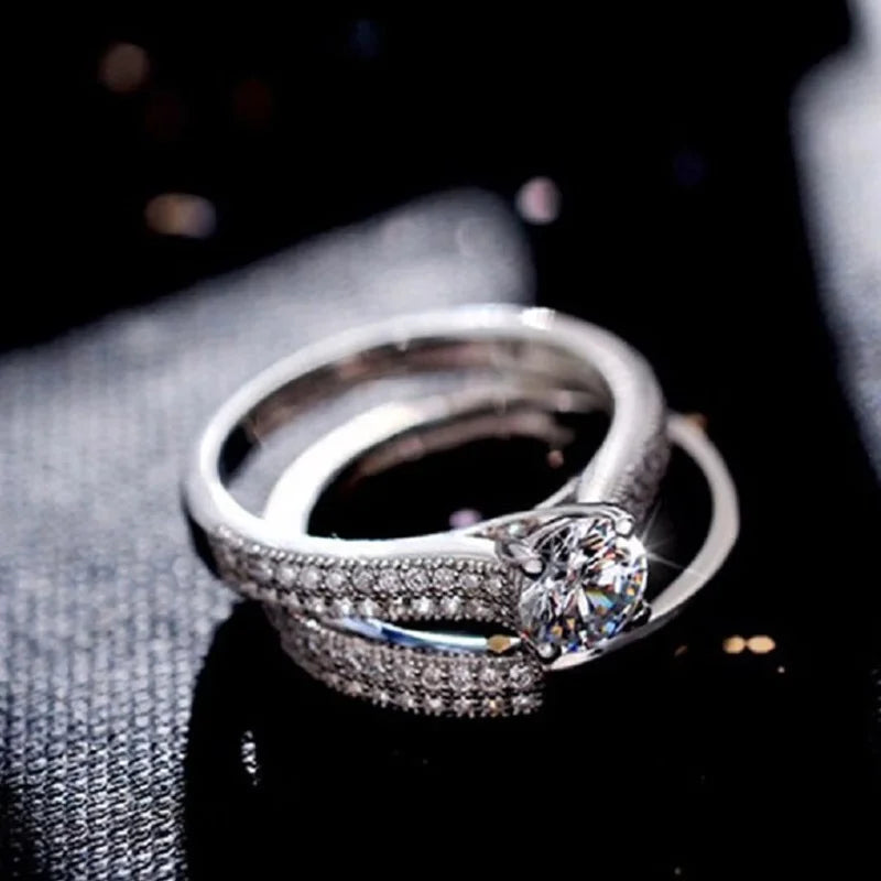 💍 Vintage Halo 925 Sterling Silver Wedding Ring Set