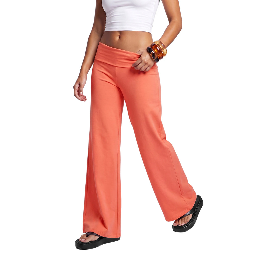 Fold-Over Waist Wide-Leg Trousers