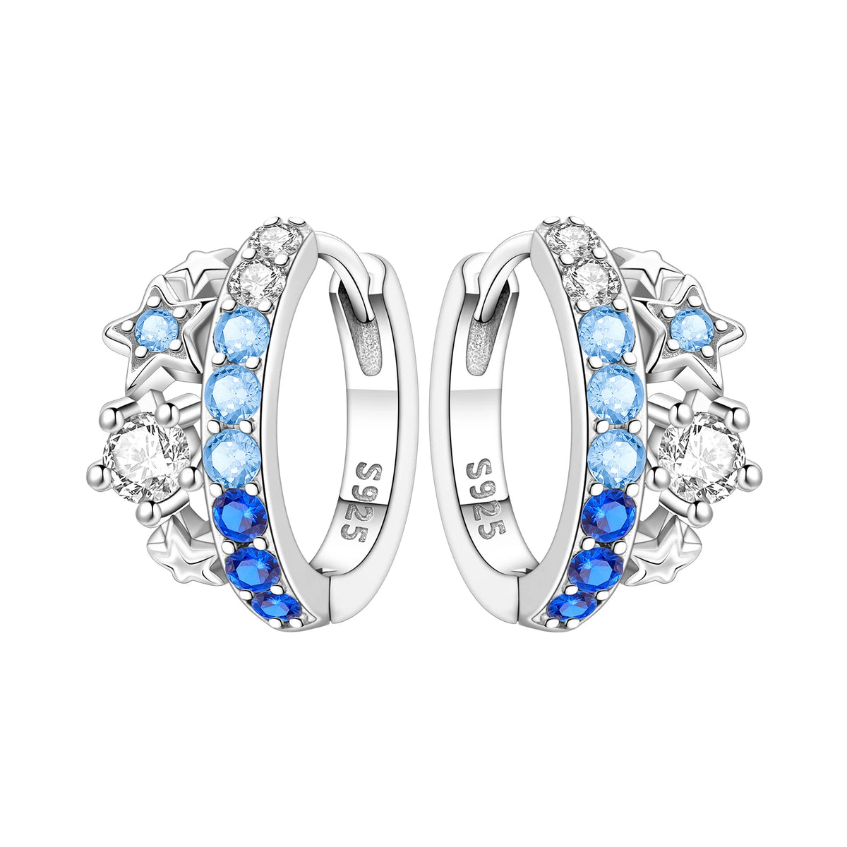 925 Silver Blue Star River Hoop Earrings