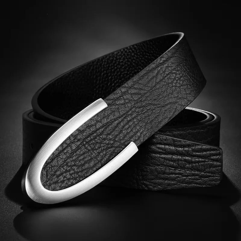 Men's Coffee Leather Belt with C Buckle