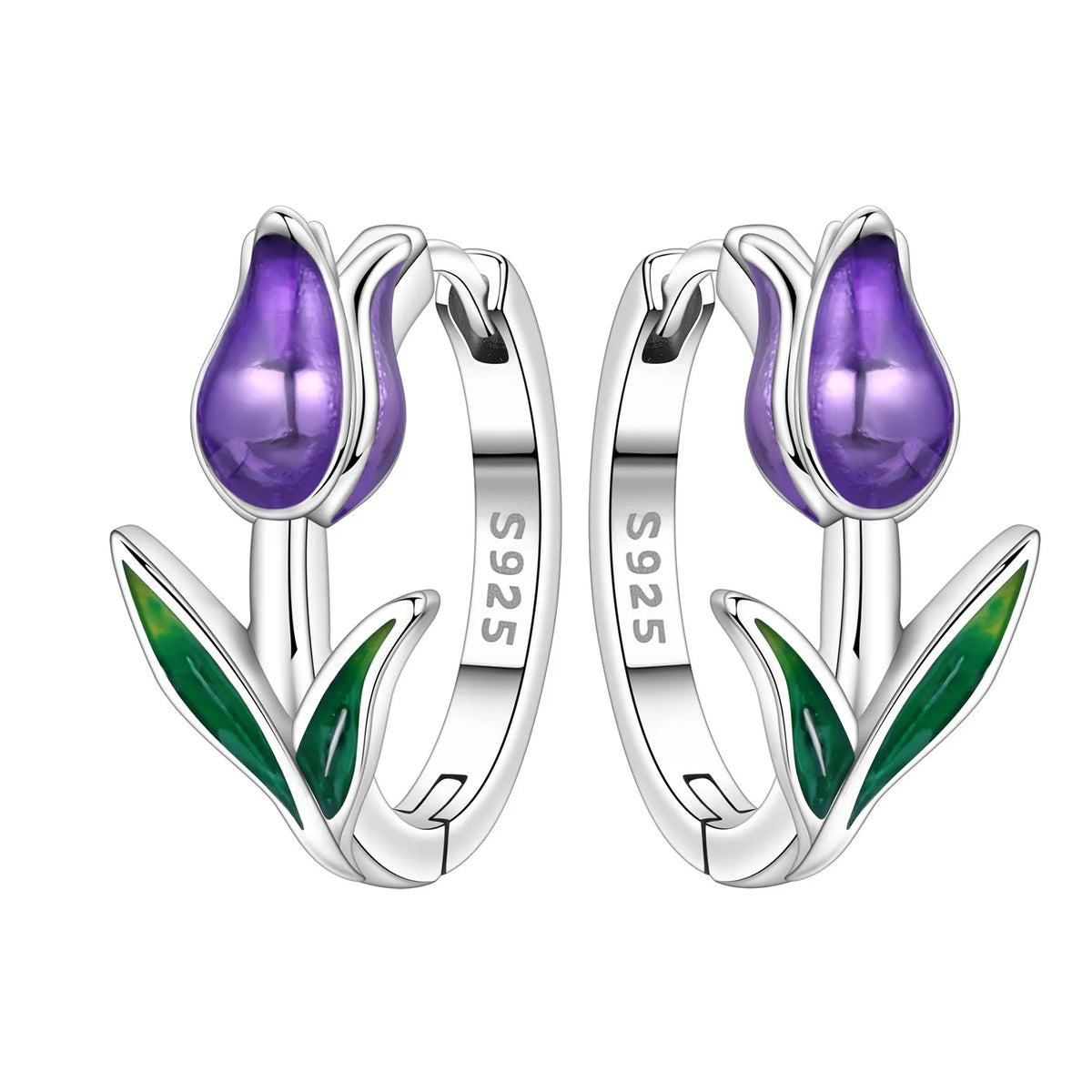 925 Silver Purple Iris Hoop Earrings
