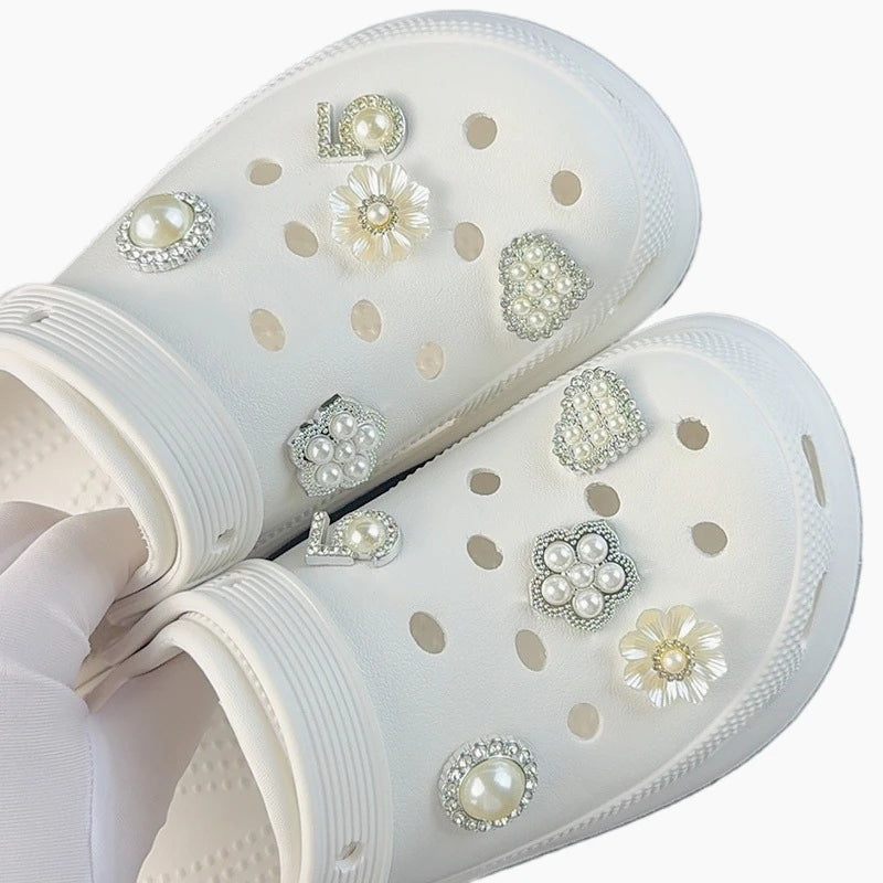 Pearl Rhinestone Flower Shoe Charms Set
