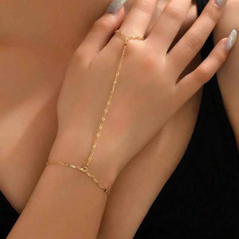 🔗 Gold Hand Chain Ring Bracelet