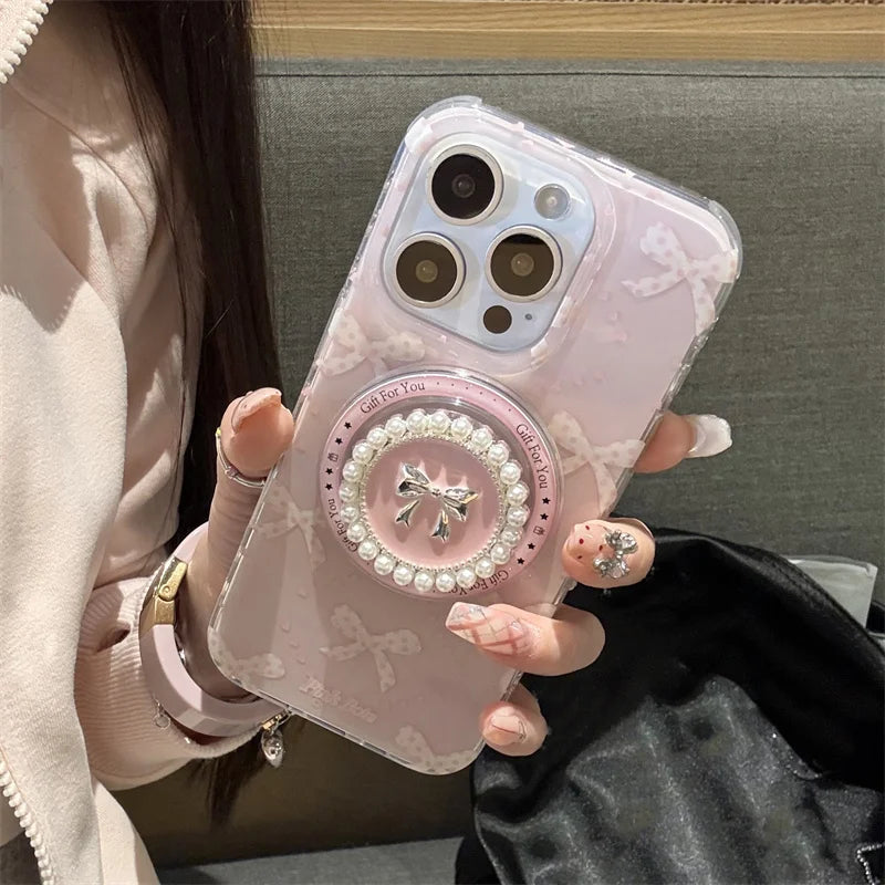 Pearl Bow Magnetic iPhone Case with Stand