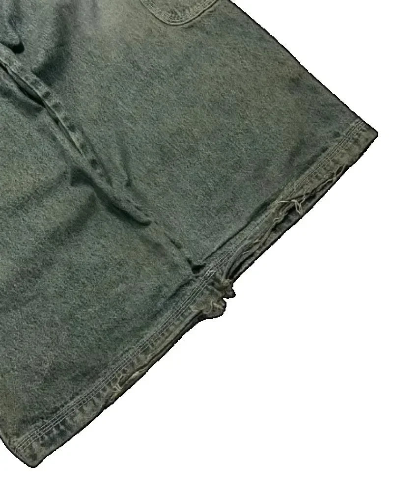 Letter Embroidered Wide-Leg Jeans