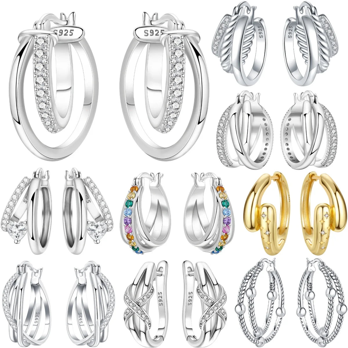 925 Silver Crossed Double Ring Earrings