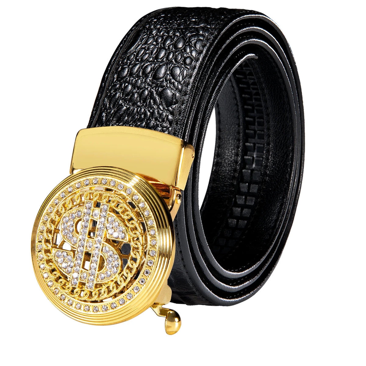 Men's Crocodile Leather Belt with Gold Buckle